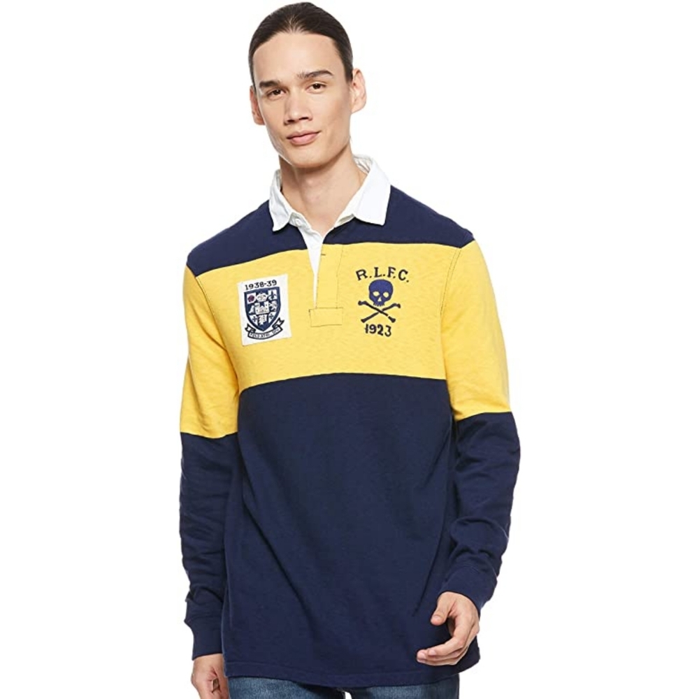 Rugby-Style Long Sleeve Shirt - Yellow & Navy